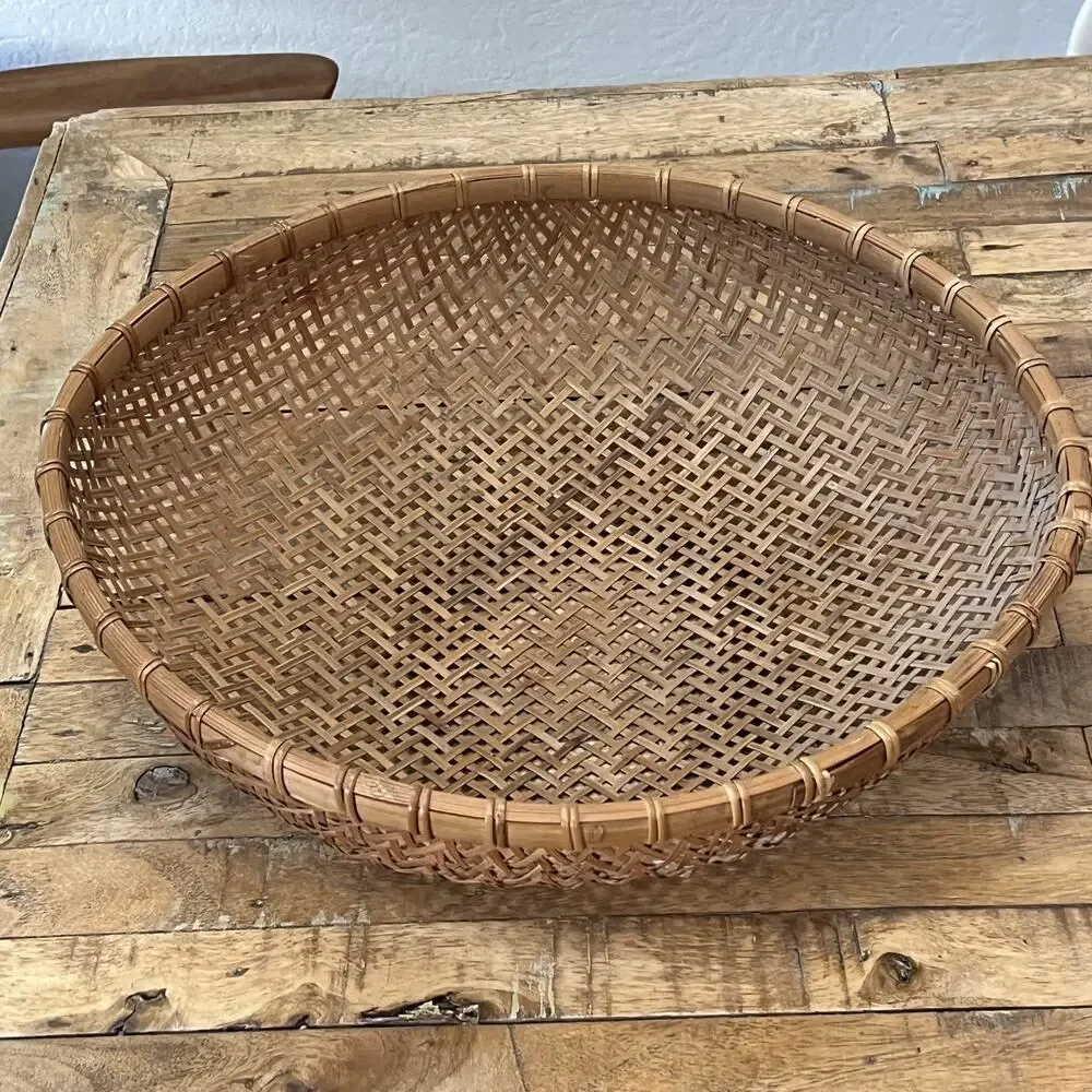 Vintage Hand Woven Delicate Woven Bottom Wicker Winnowing Basket 17
